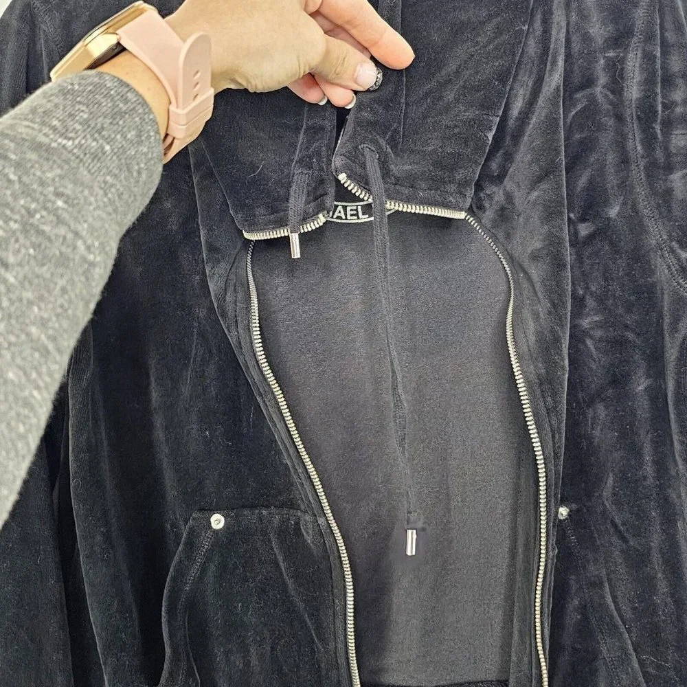 Michael Kors Womens Velour Zip Sweatshirt Jacket Size Medium Black Velvet